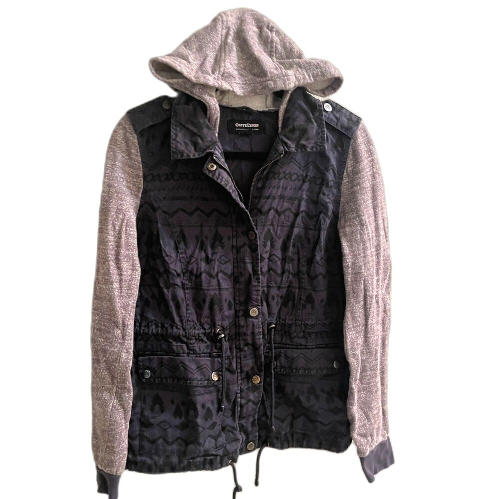 Coffee Shop New York Women’s Field Jacket Army Gray Aztec Size Medium Zip Coat